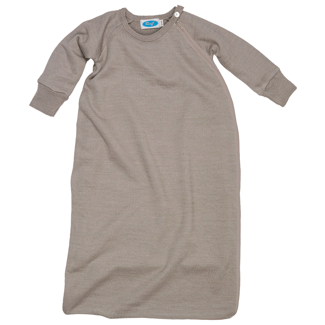 Reiff organic wool/silk sleepsack in sand color. Long sleeve lightweight. TOG = 1.