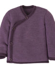 Disana wool melange side button sweater in aubergine-lilac.