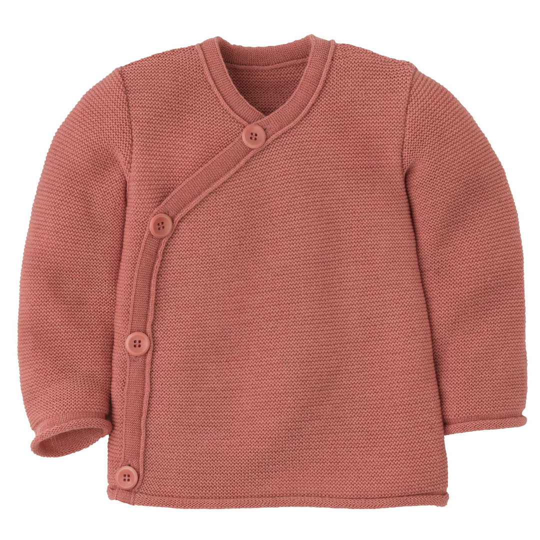 Disana wool melange side button sweater in soft-pink.
