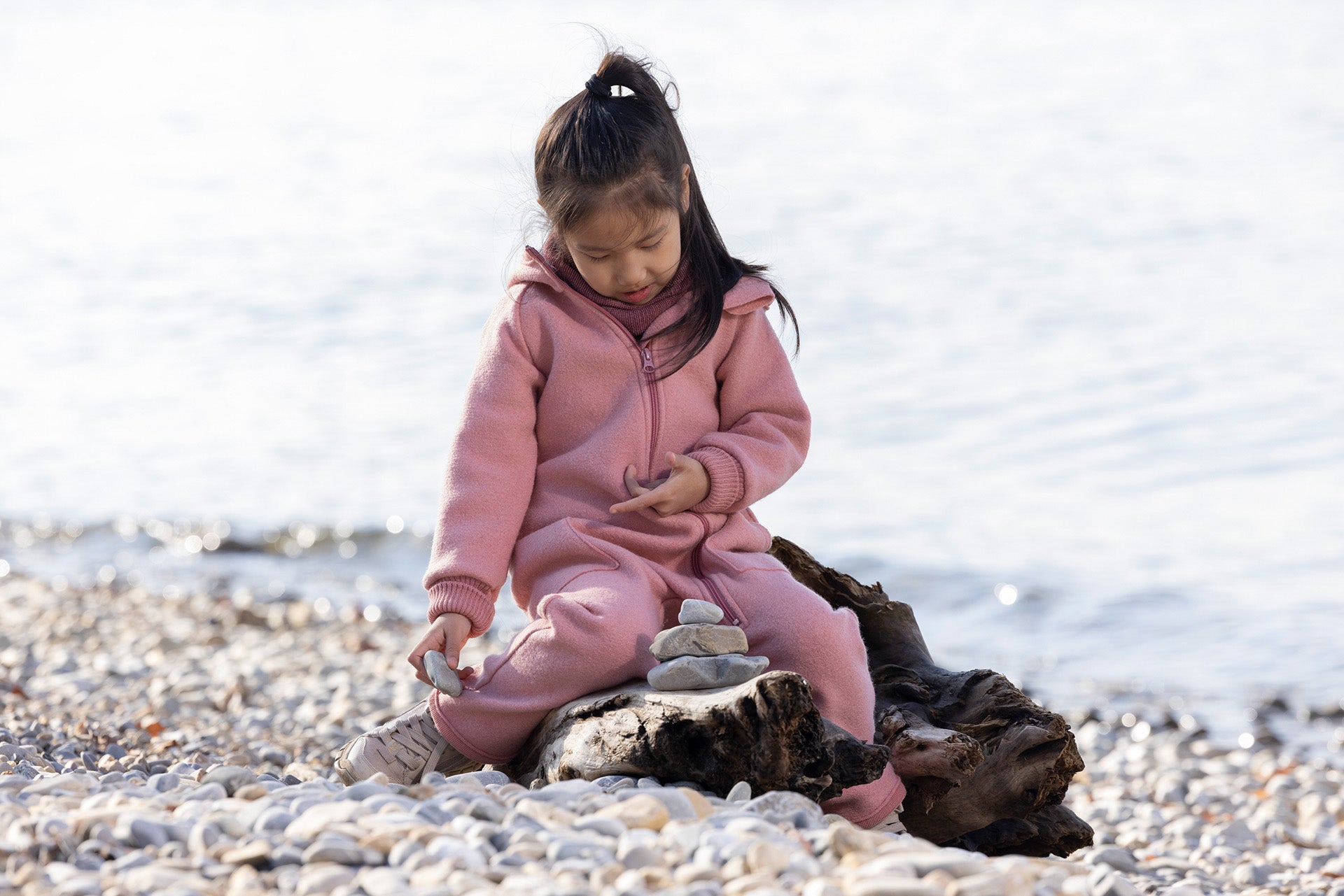 Boiled wool zip-up overall