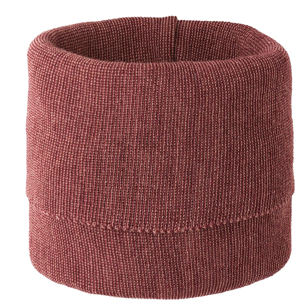 single size Disana 100% merino wool melange neck warmer in cassis-soft pink