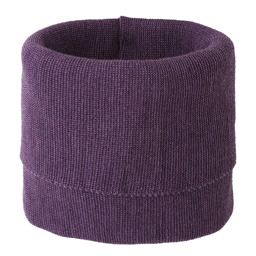 single size Disana 100% merino wool melange neck warmer in aubergine lilac