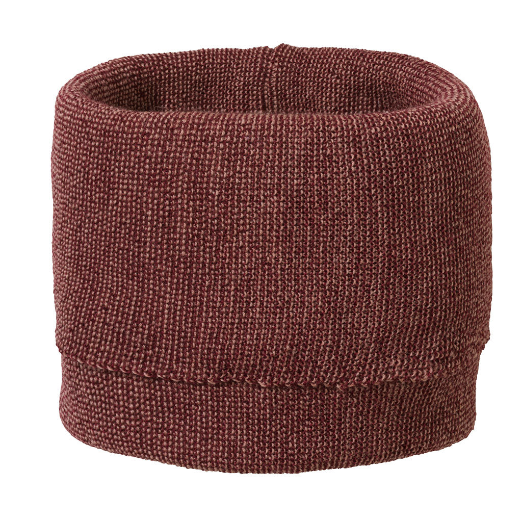 single size Disana 100% merino wool melange neck warmer in cassis rose