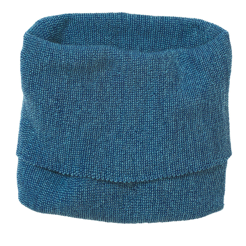 single size Disana 100% merino wool melange neck warmer in marine lagoon