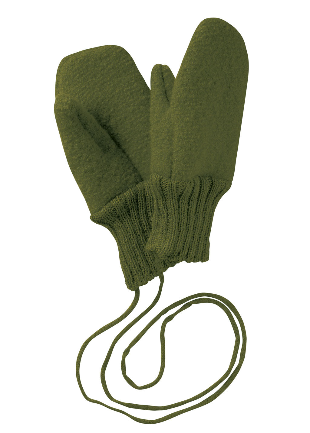 Disana boiled organic merino wool mittens in olive