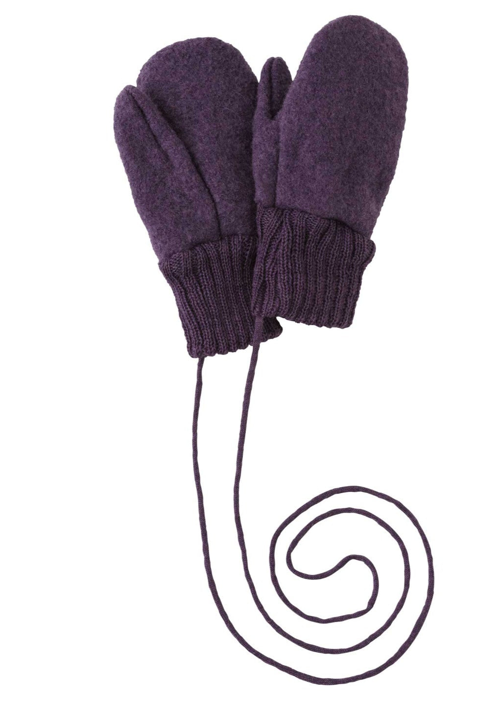 Disana boiled organic merino wool mittens in aubergine