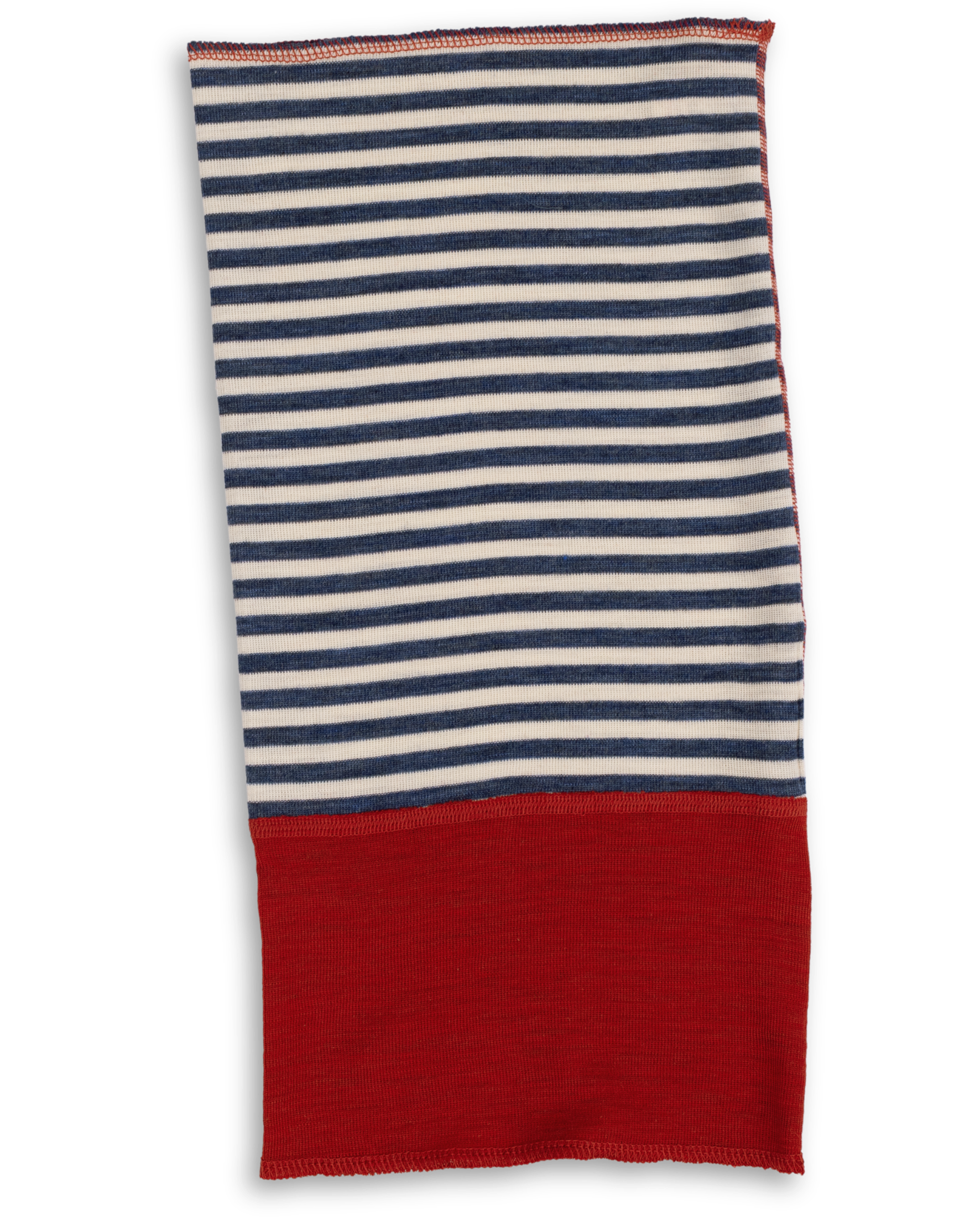 Engel 100% wool neck warmer for kids in blue-natural stripe with a red trim