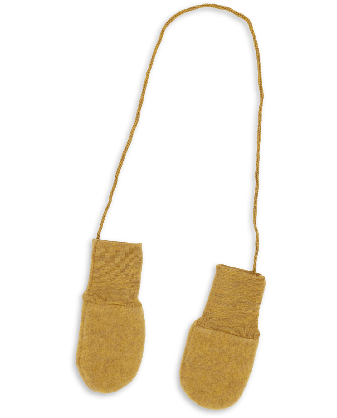 Engel wool fleece baby mittens in saffron melange