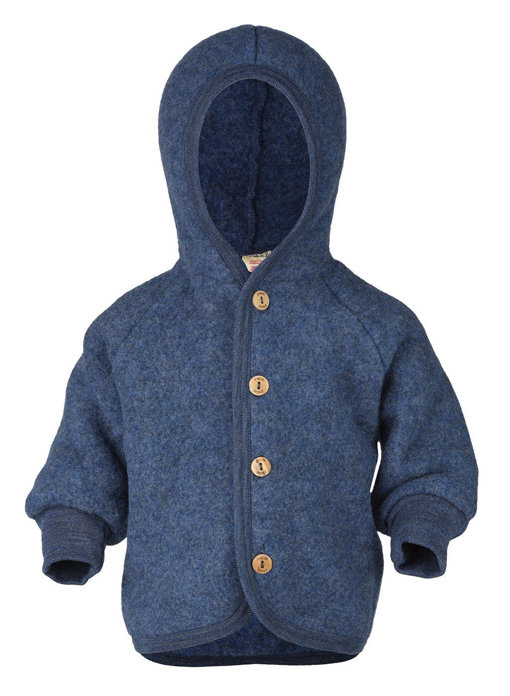 Engel hooded fleece jacket in blue melange.