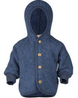 Engel hooded wool fleece jacket in blue melange.