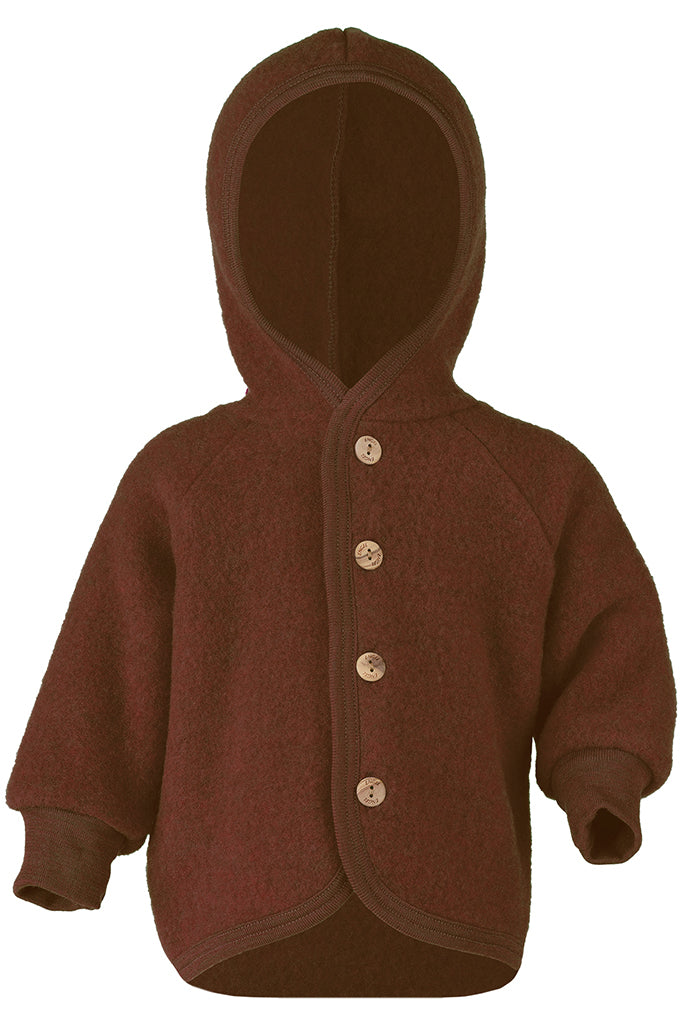 Engel hooded fleece jacket in cinnamon melange.