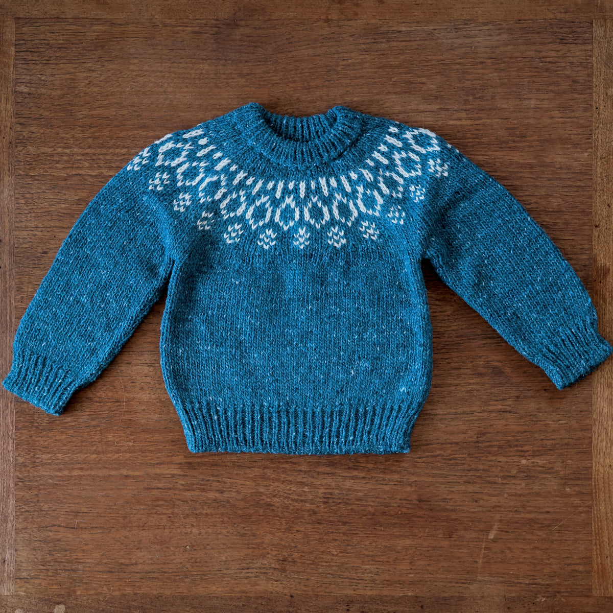 Bigelow Lane Lark Fair Isle Wool Alpaca Sweater in blue lagoon