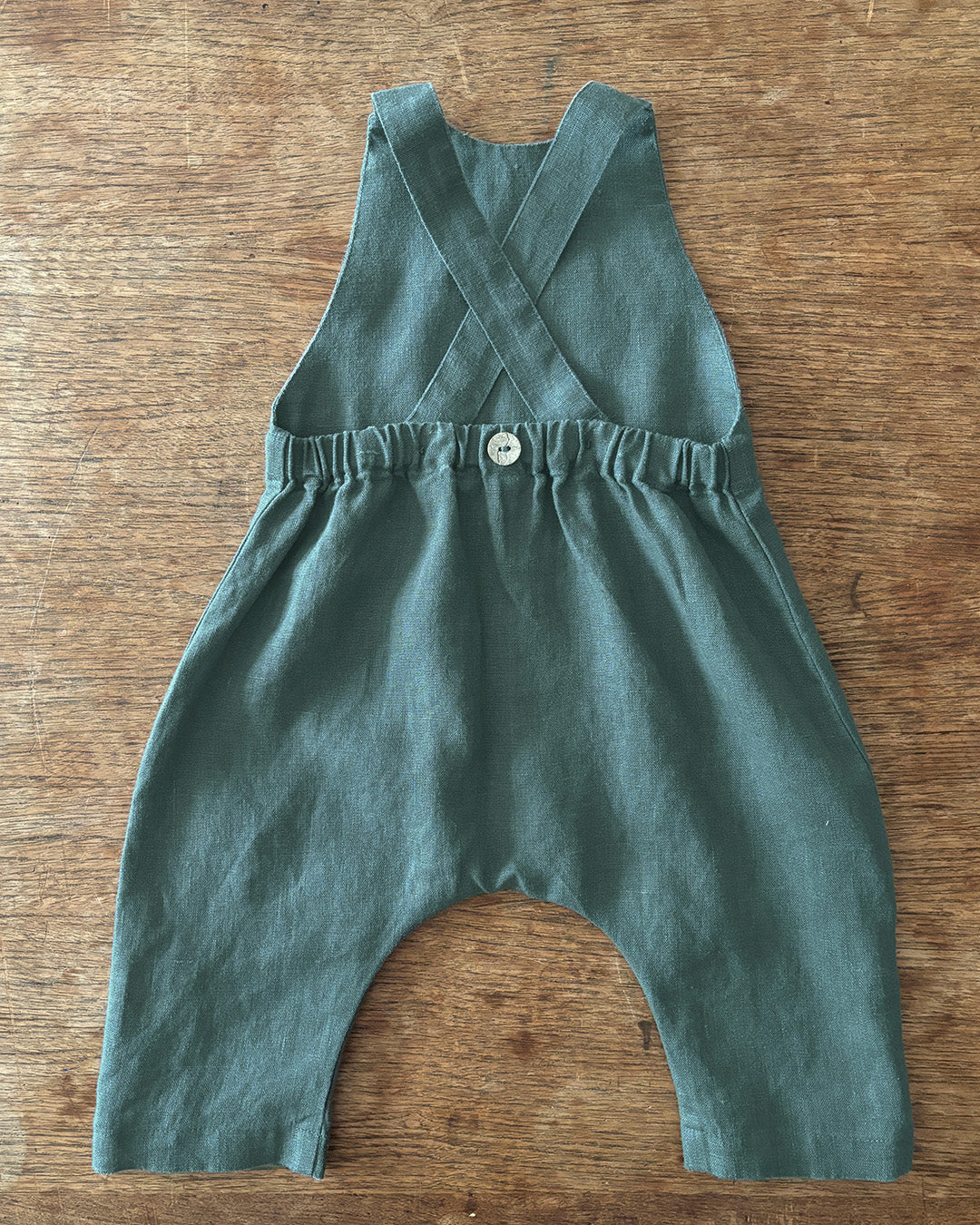 100% linen romper in Eucalyptus