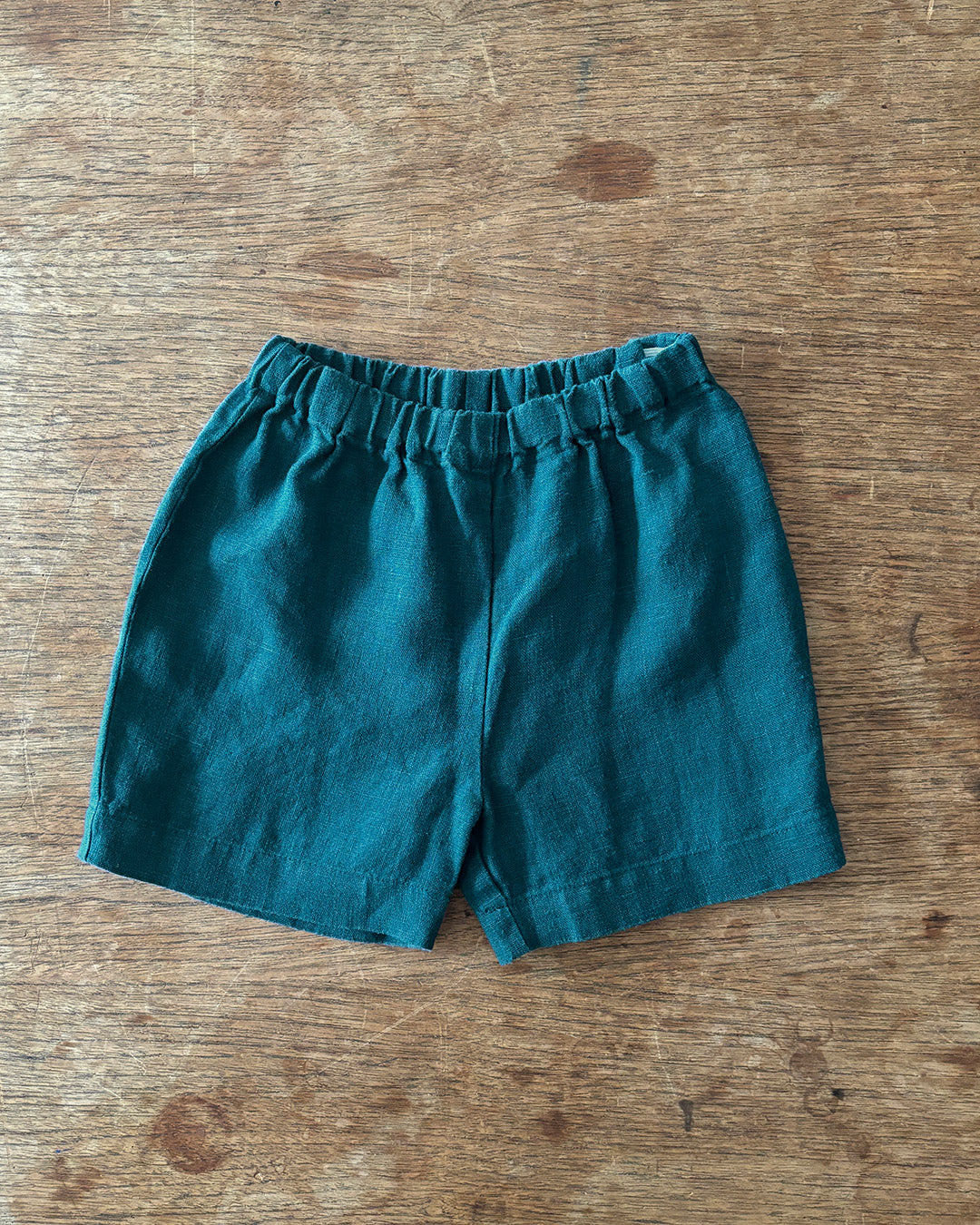 100% linen kids shorts in deep sea