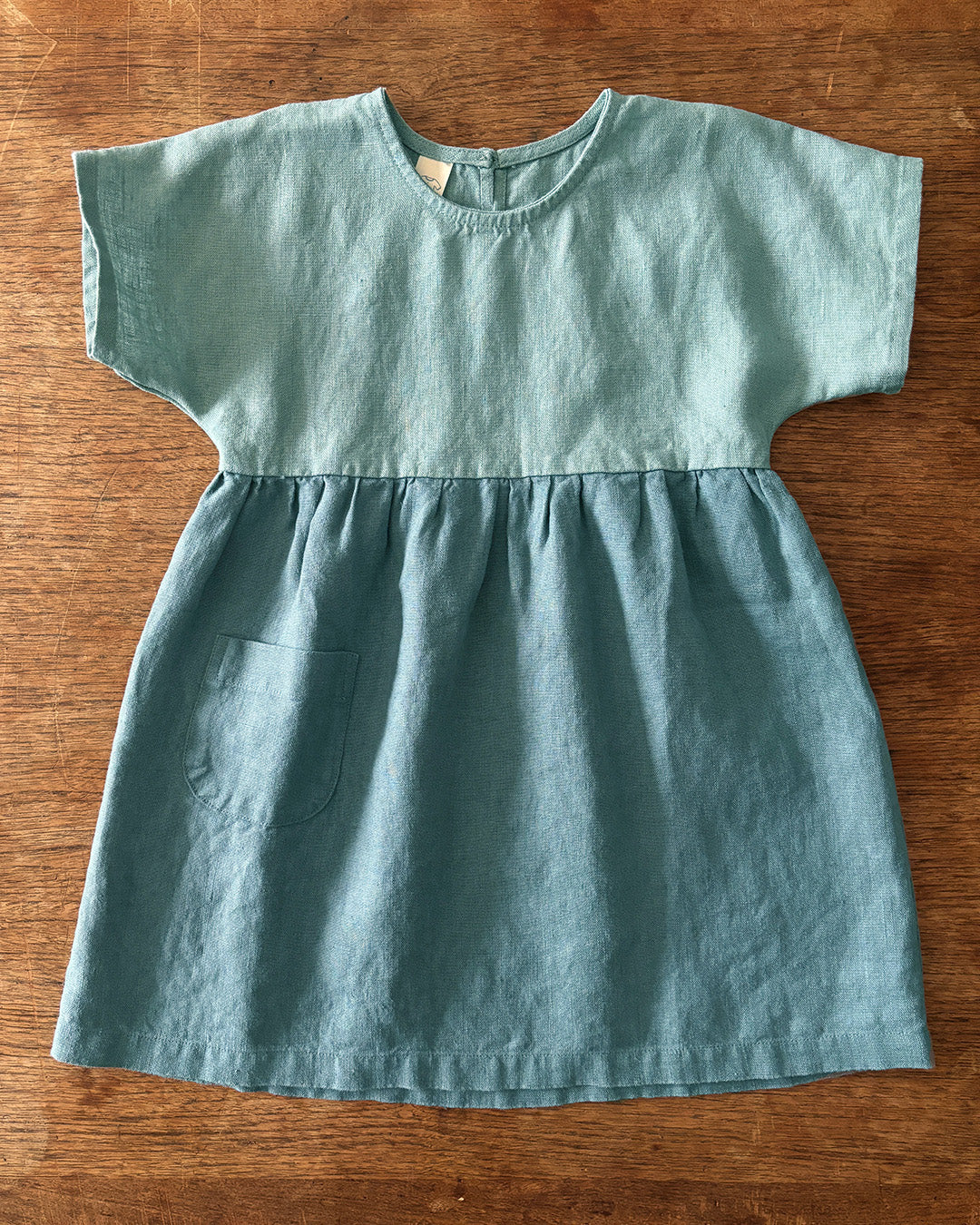 100% linen summer dress in two tone aqua and mist