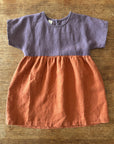 100% linen summer dress in two tone purple and clay 