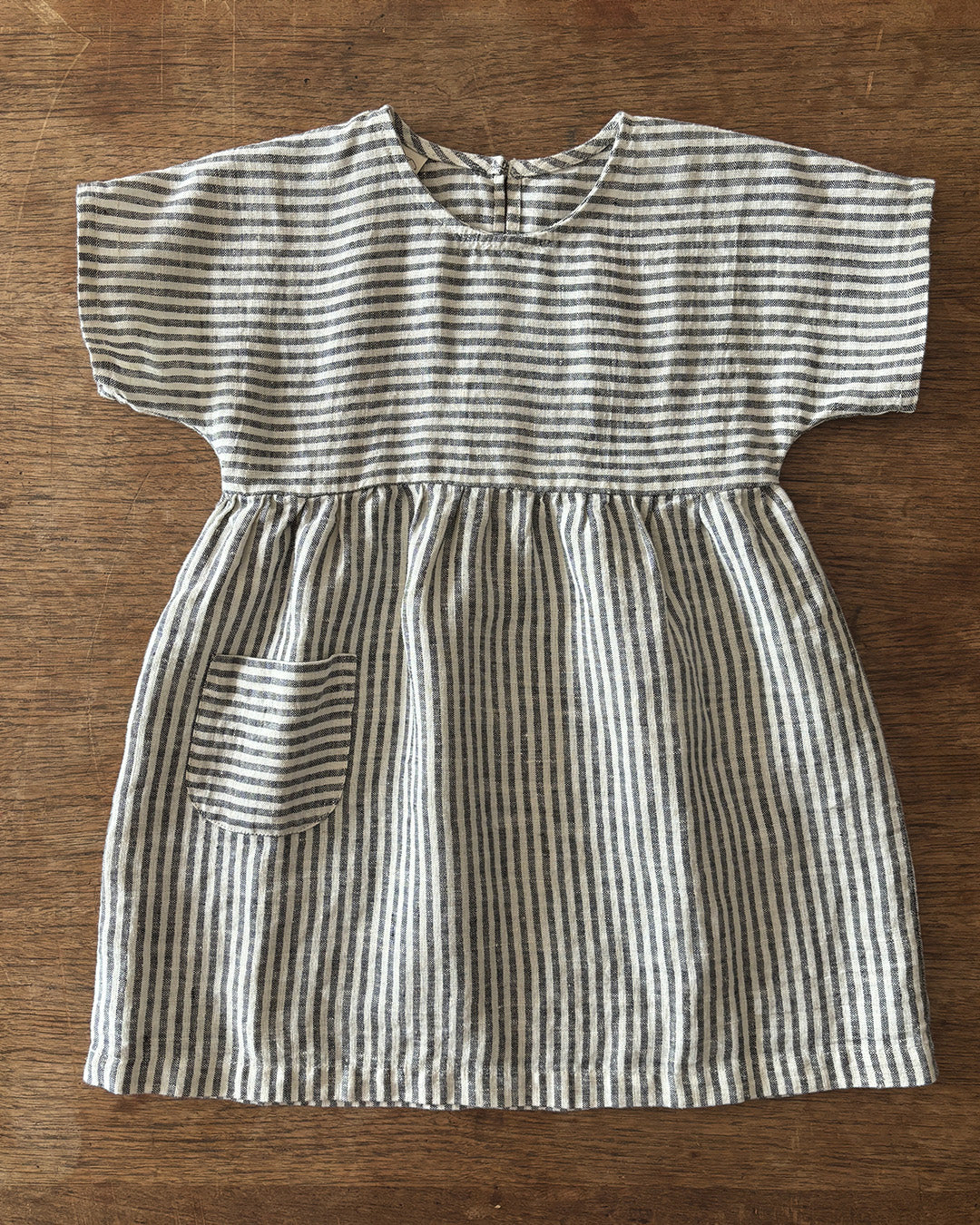 100% linen summer dress in thin black stripes