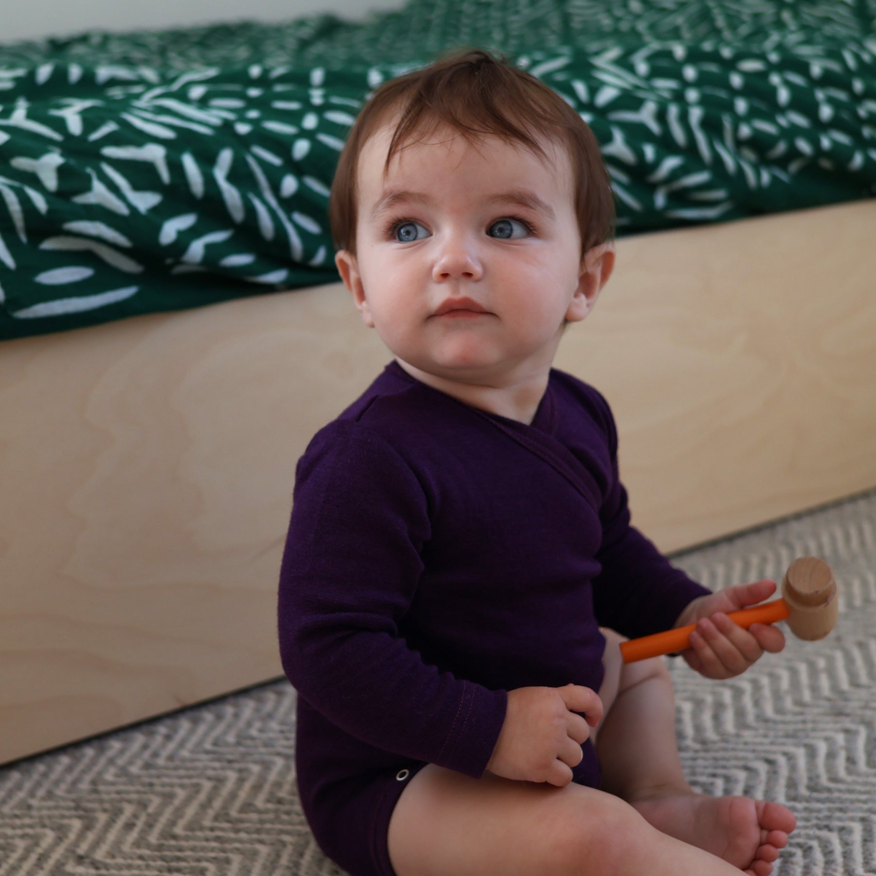 Baby in cosilana wool silk kimono in purple