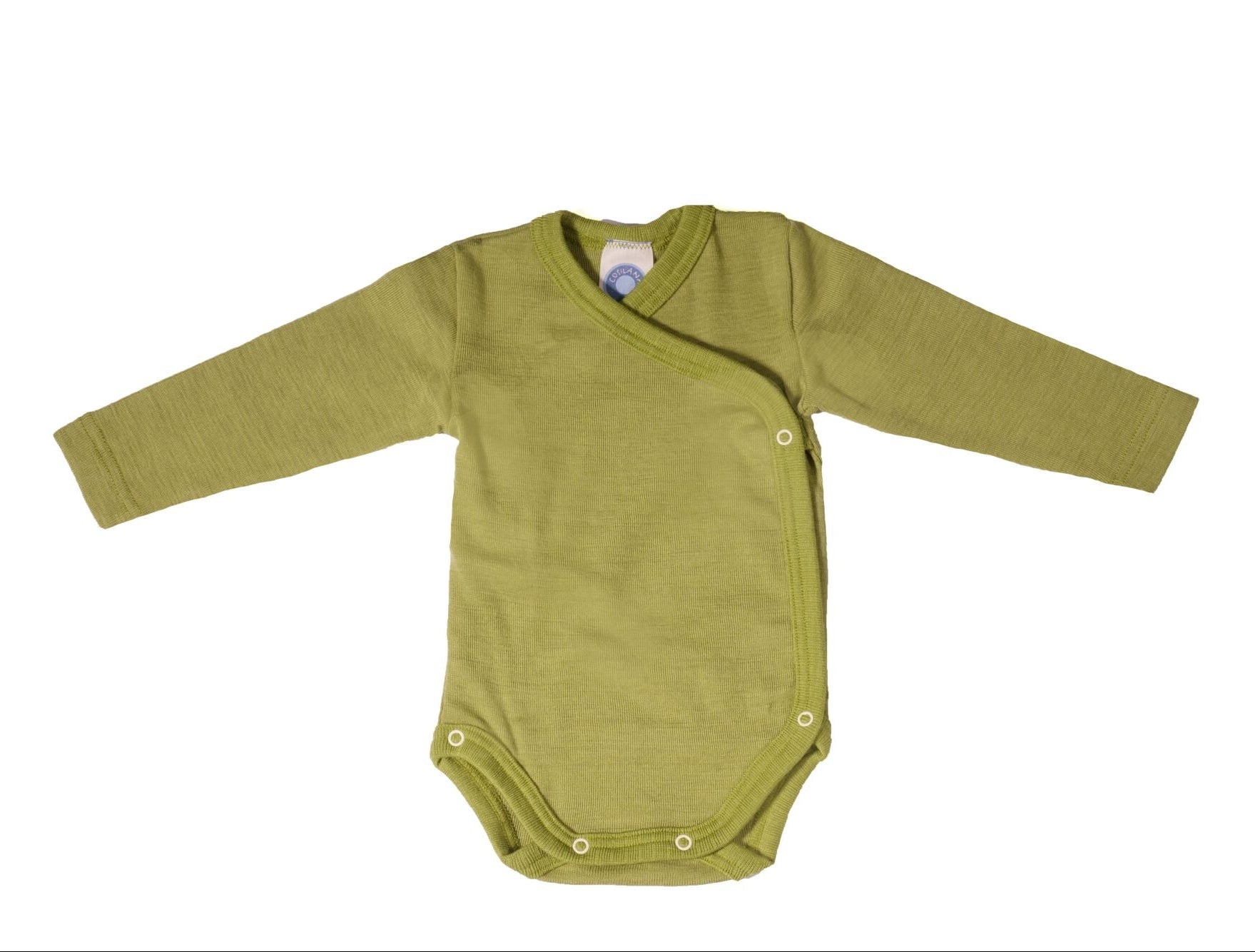 Cosilana wool silk long sleeve kimono style bodysuit in green solid