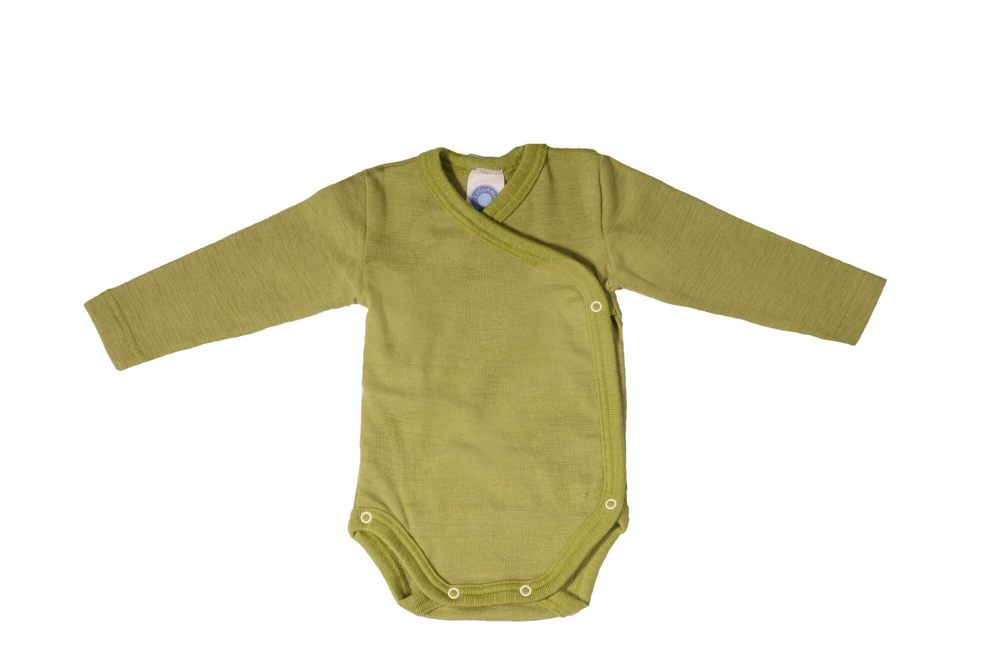 Cosilana wool silk long sleeve kimono style bodysuit in green solid