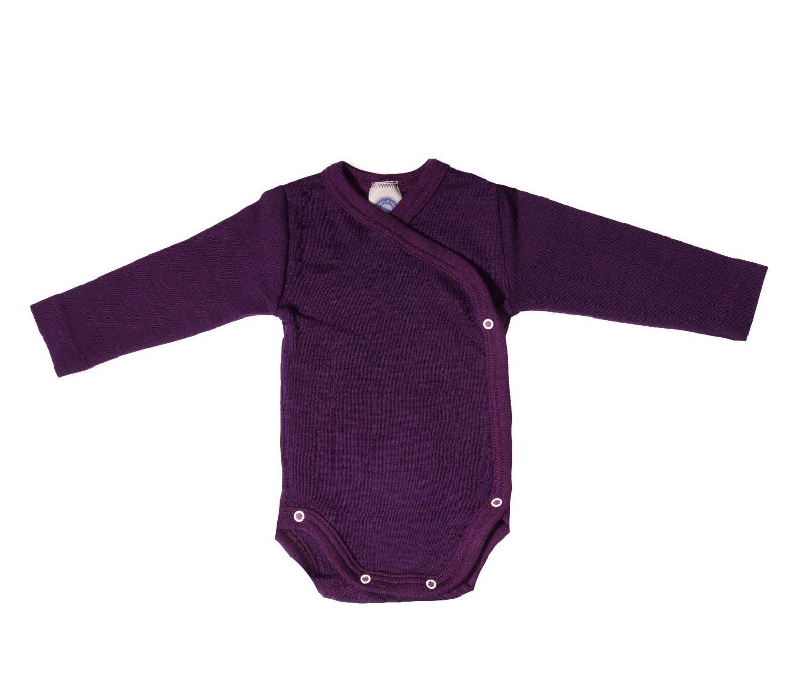 Cosilana wool silk long sleeve kimono style bodysuit in plum solid