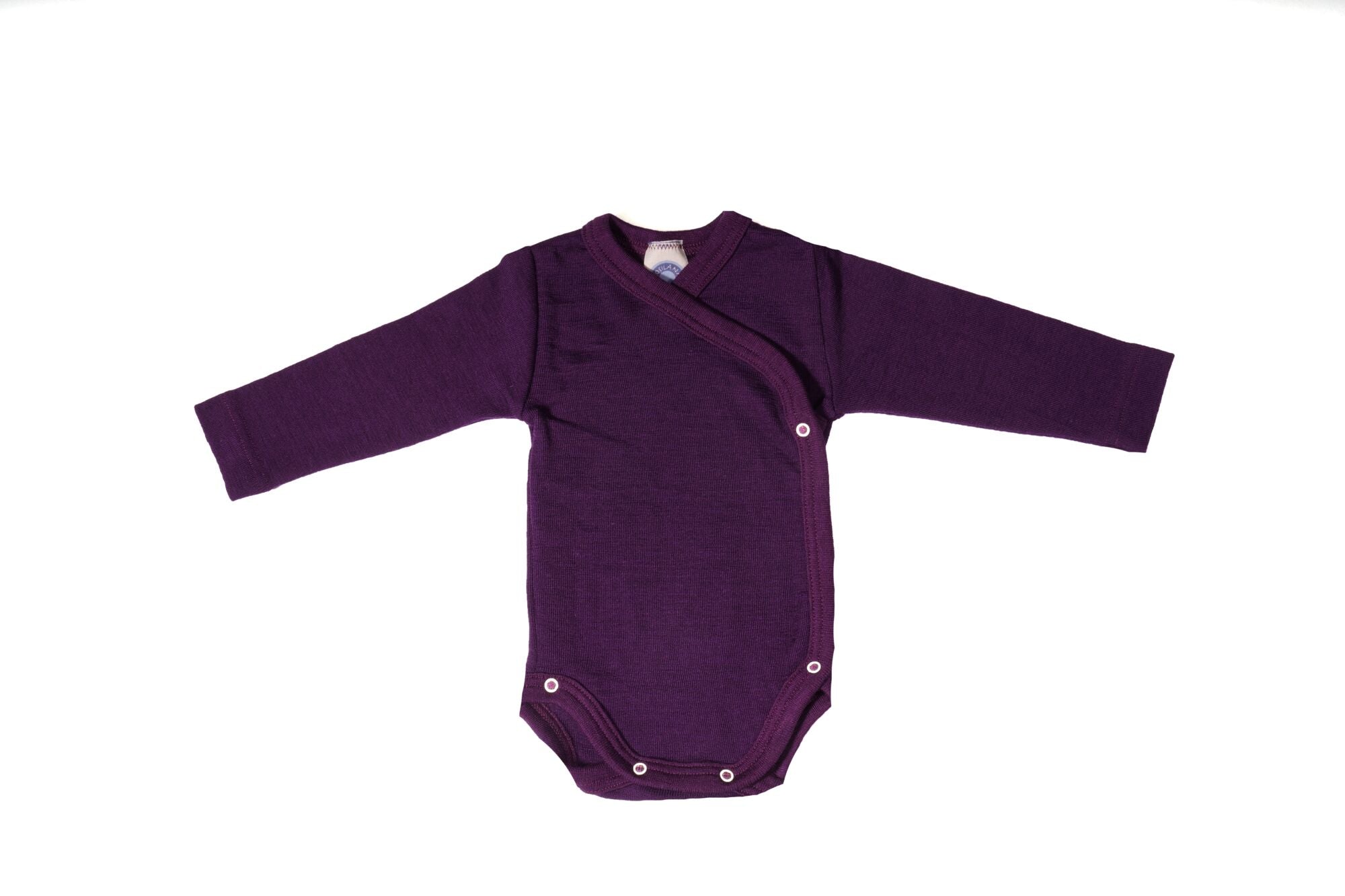 Cosilana wool silk long sleeve kimono style bodysuit in plum solid