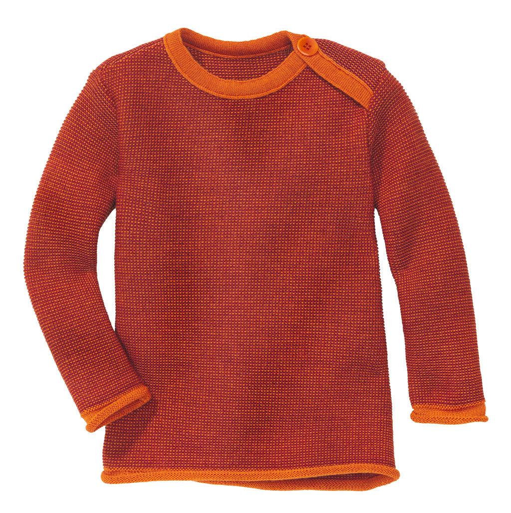 Disana melange sweater in orange cassis. Made of 100% soft merino wool.