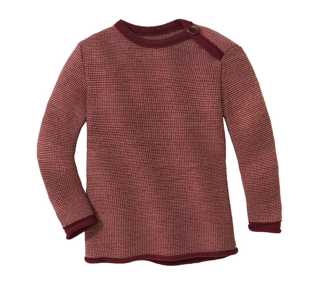 Disana melange sweater in cassis rose. Made of 100% soft merino wool.