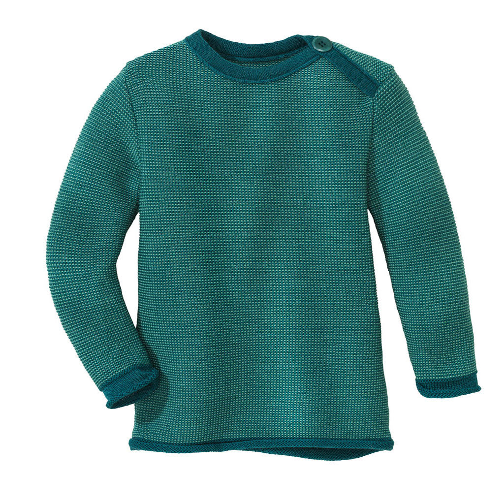 Disana melange sweater in pacific mint. Made of 100% soft merino wool.