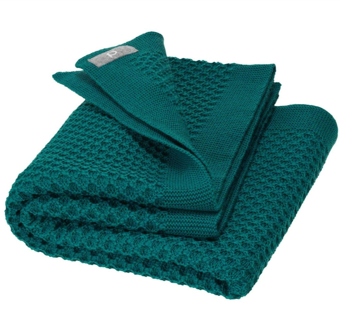 Disana organic merino wool honeycomb blanket in pacific