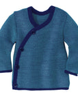 Disana side button sweater in navy-pacific. Made of soft 100% merino wool