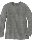 The disana honeycomb sweater in graty is made of 100% merino wool.