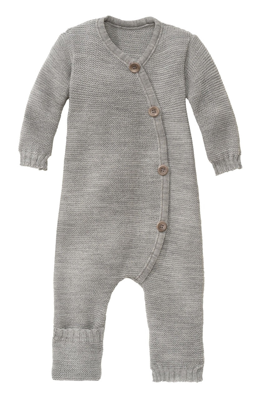Disana knitted overall in gray. Made of 100% organic soft merino wool.