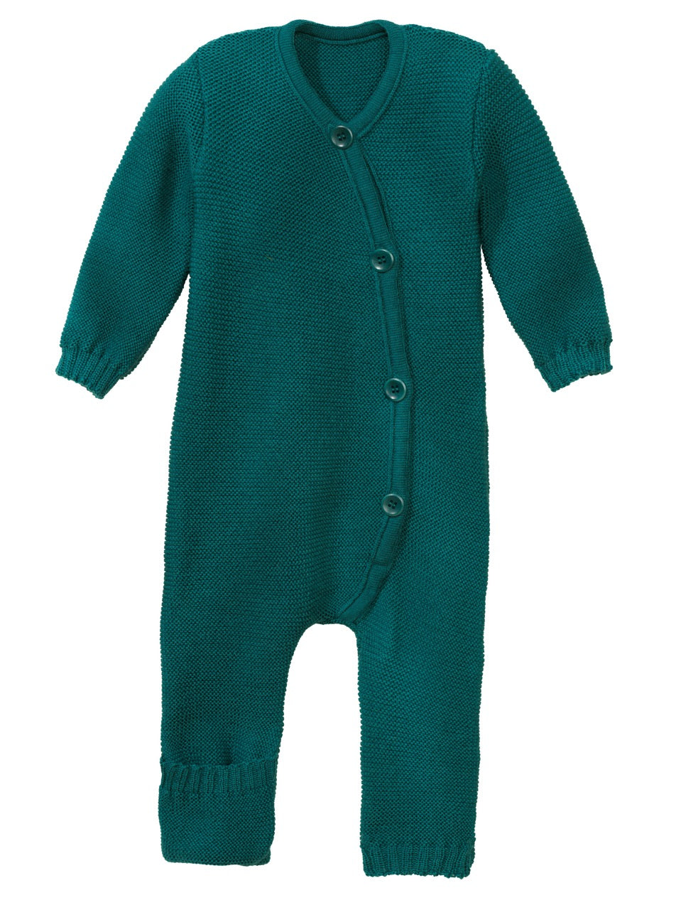 Disana knitted overall in pacific. Made of 100% organic soft merino wool.