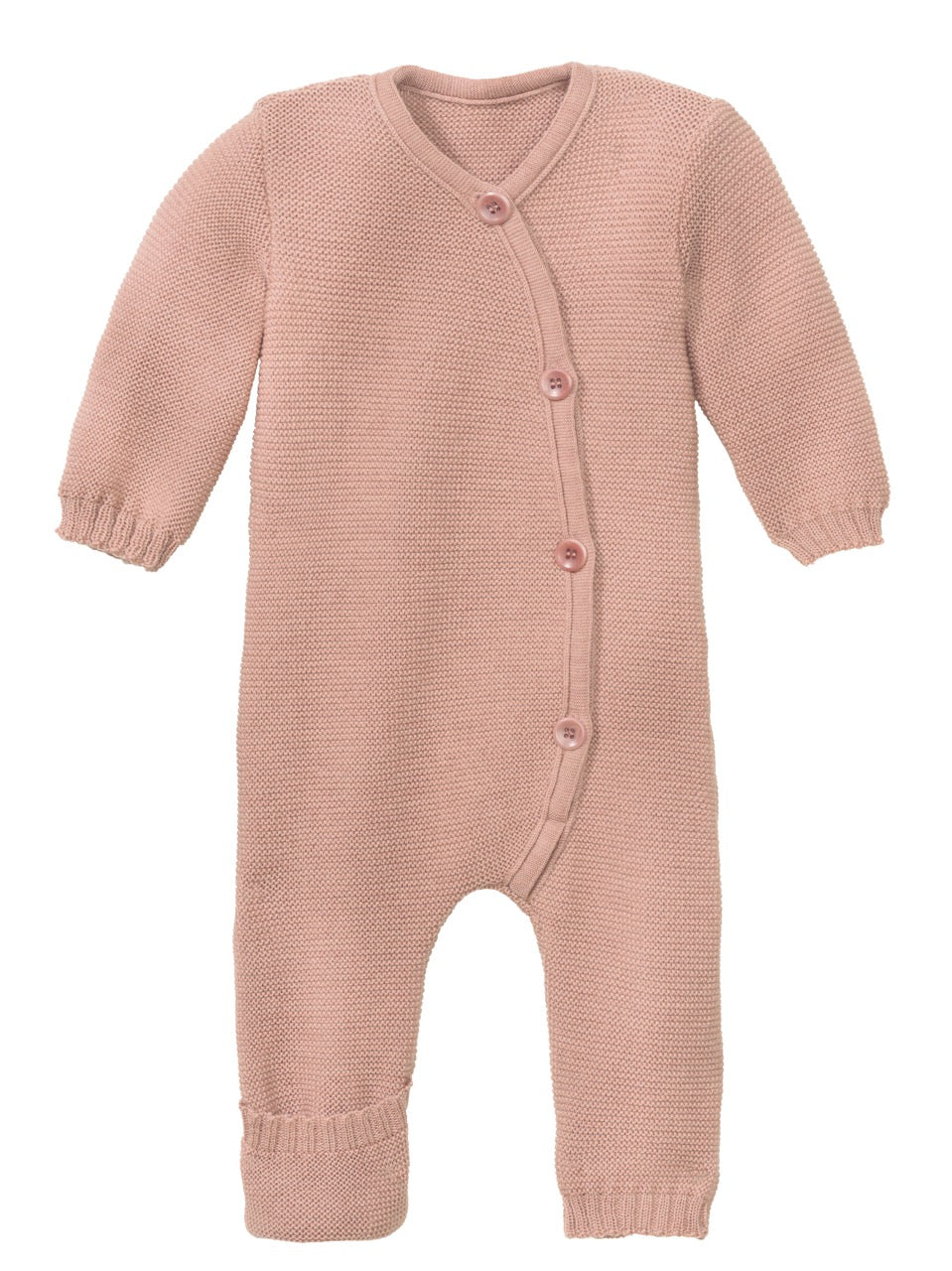 Disana knitted overall in rose. Made of 100% organic soft merino wool.