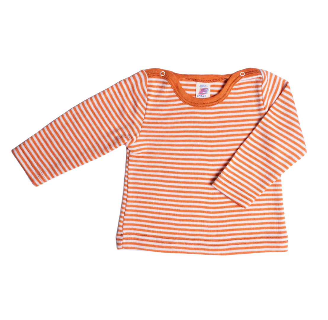 Engel striped wool-silk baby shirt in tangerine-natural