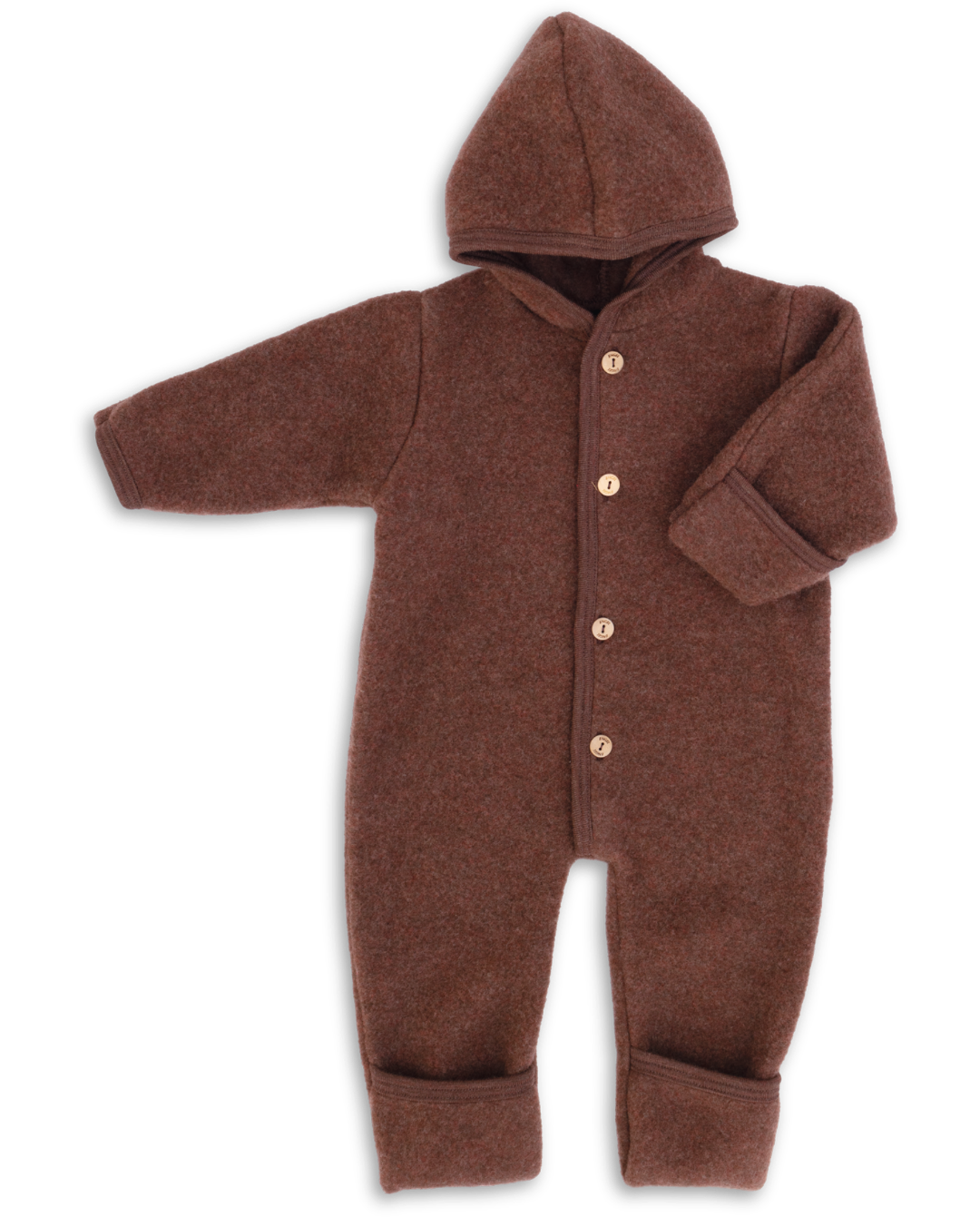 Hooded wool fleece overall in cinnamon melange