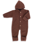 Hooded wool fleece overall in cinnamon melange