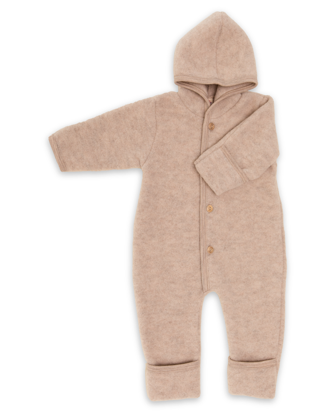 Hooded wool fleece overall in sand melange