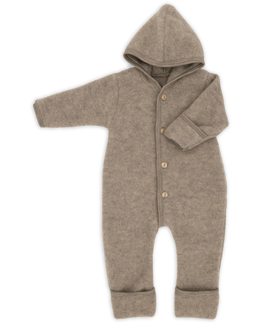 Hooded wool fleece overall in walnut melange