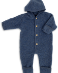 Hooded wool fleece overall in blue melange