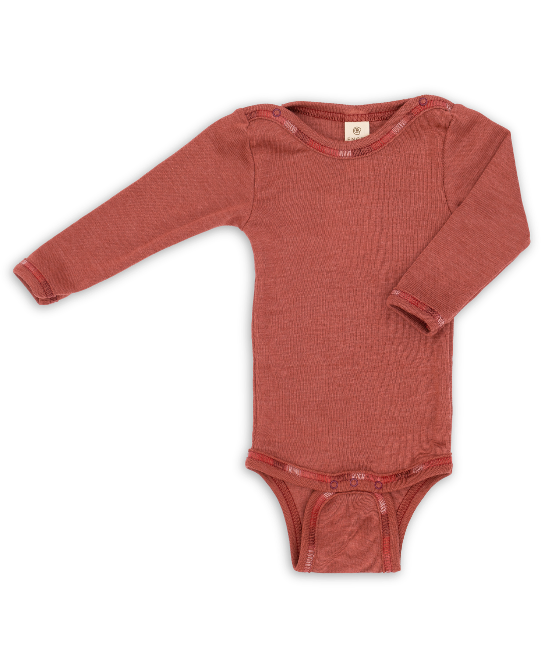 Engel long sleeved wool silk snap bodysuit in copper