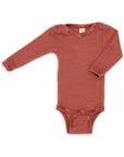 Engel long sleeved wool silk snap bodysuit in copper