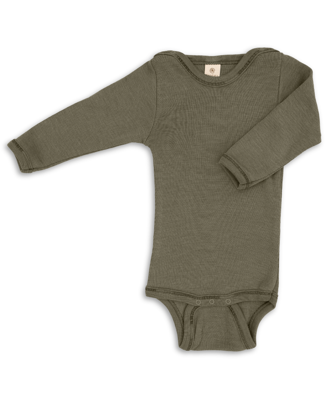 Engel long sleeved wool silk snap bodysuit in olive