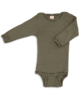 Engel long sleeved wool silk snap bodysuit in olive