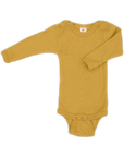 Engel long sleeved wool silk snap bodysuit in saffron