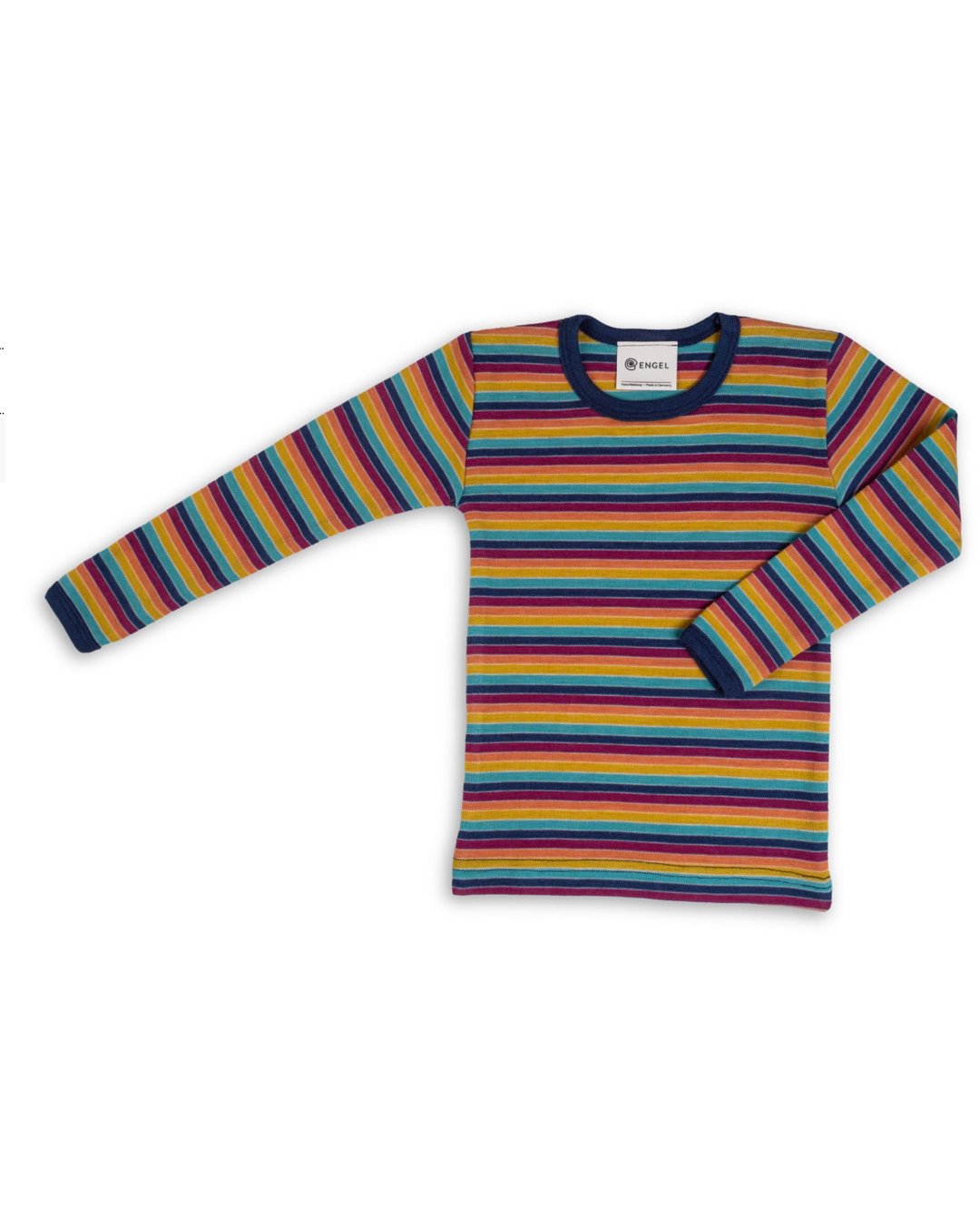 Engel wool-silk long sleeve thermal layer, in multicolor stripe.