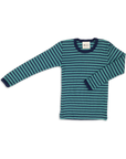 Engel wool-silk long sleeve thermal layer, in teal navy stripe.