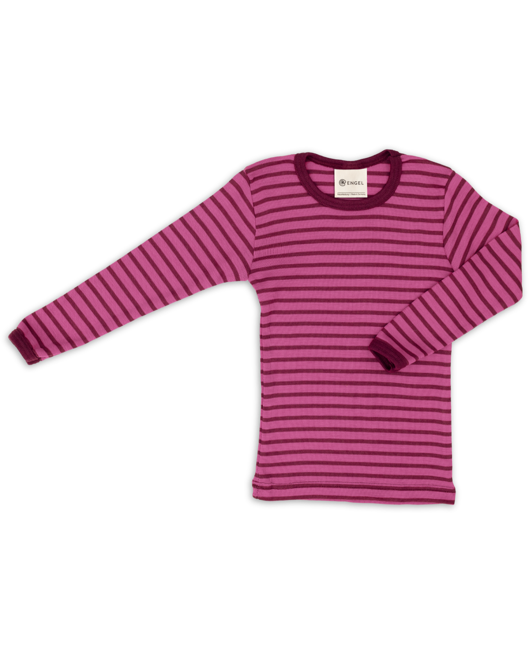 Engel wool-silk long sleeve thermal layer, in raspberry orchid stripe.