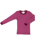 Engel wool-silk long sleeve thermal layer, in raspberry orchid stripe.